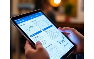 Ruka držiaca tablet s finančným newsletterom