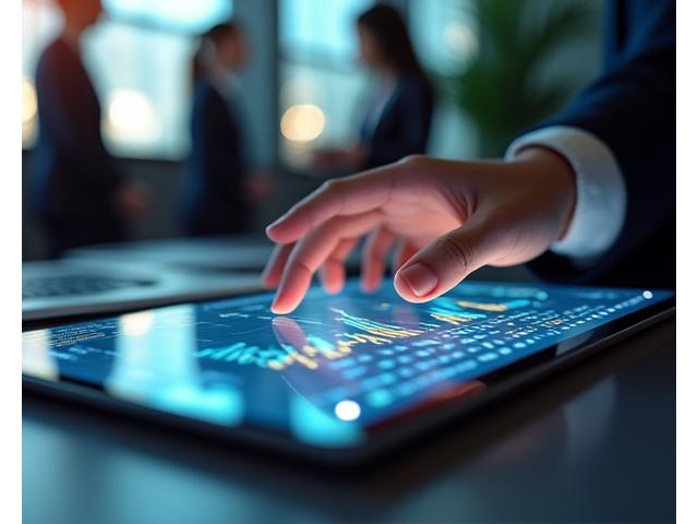 Detailná fotografia ruky držiacej tablet zobrazujúci grafy a dáta finančného portfólia, symbolizujúca riadenie a dohľad.