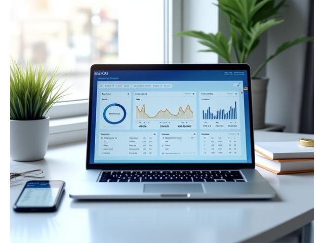 Štýlová vizualizácia internet bankingu na monitore notebooku vedľa mobilného telefónu s otvorenou bankovou aplikáciou, obe zariadenia ukazujúce plynulé používateľské rozhranie a bezpečnostné prvky.